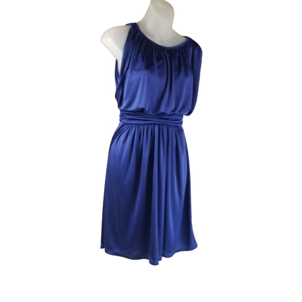 Express Dress Blue Blouson Dress Womens Sz XS Satin Knee Length Sleeveless Silky